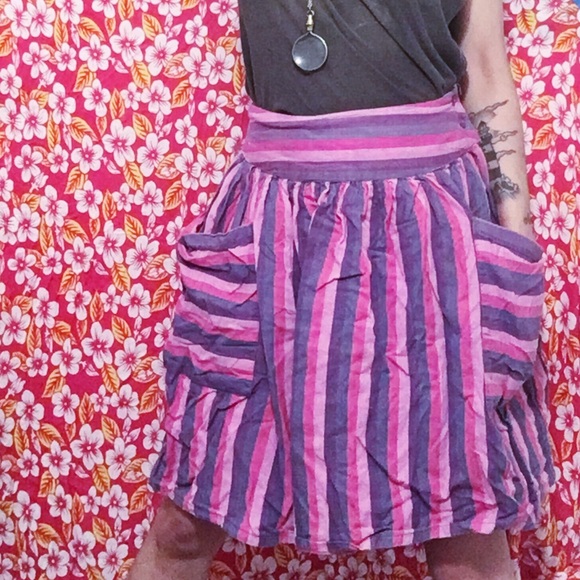 Apron Style Striped Mini Skirt - Picture 2 of 4